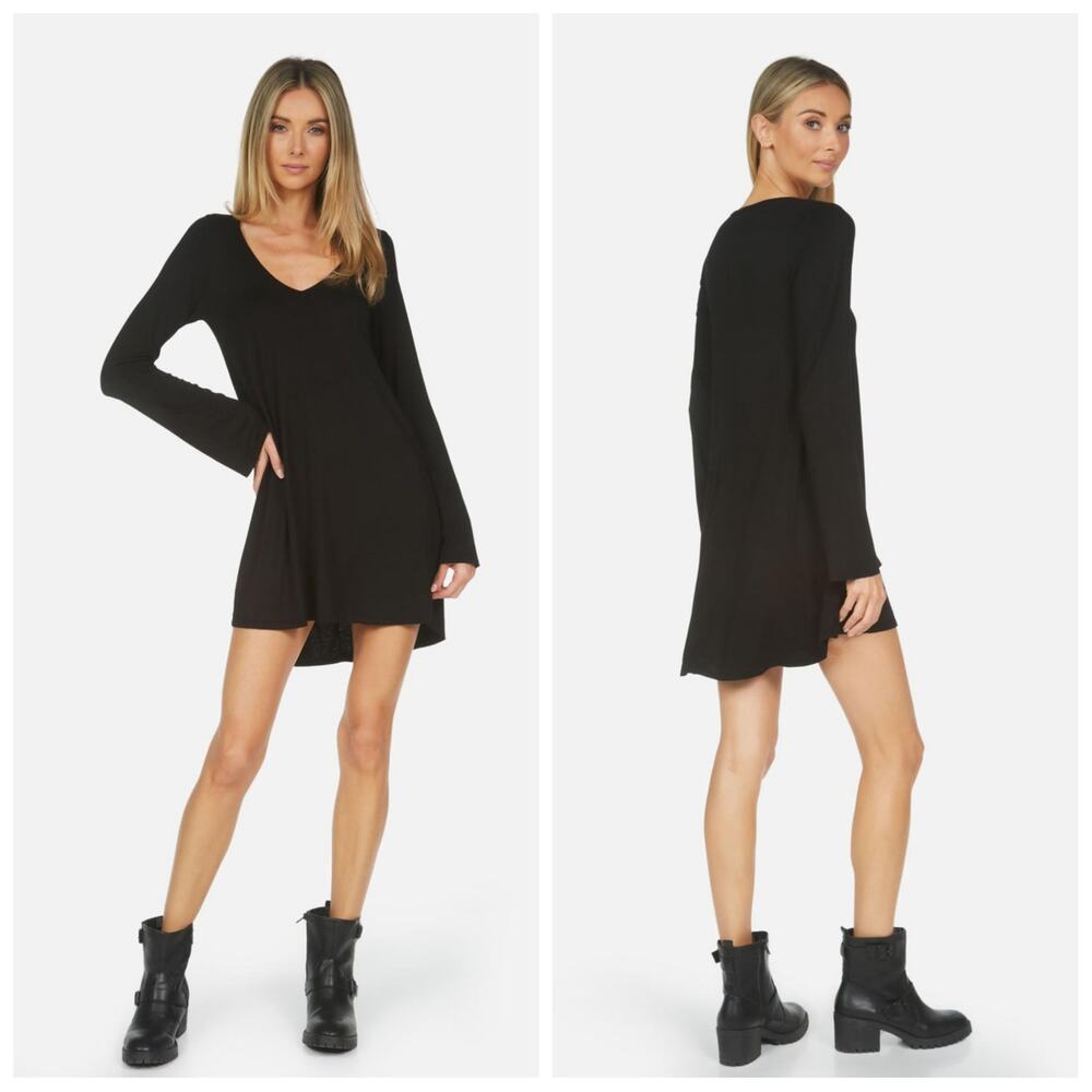 Michael Lauren Womens Black Kyle Core V-Neck Dress Size XS Soft Jersey Knit Mini